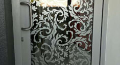 decorative window tinting on a glass door